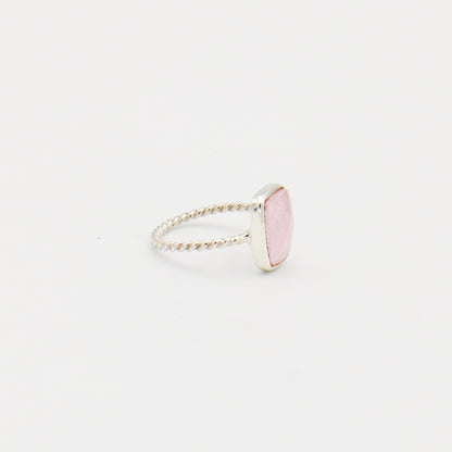 Rose Quartz Faceted Rectangle Sterling Ring Size 8