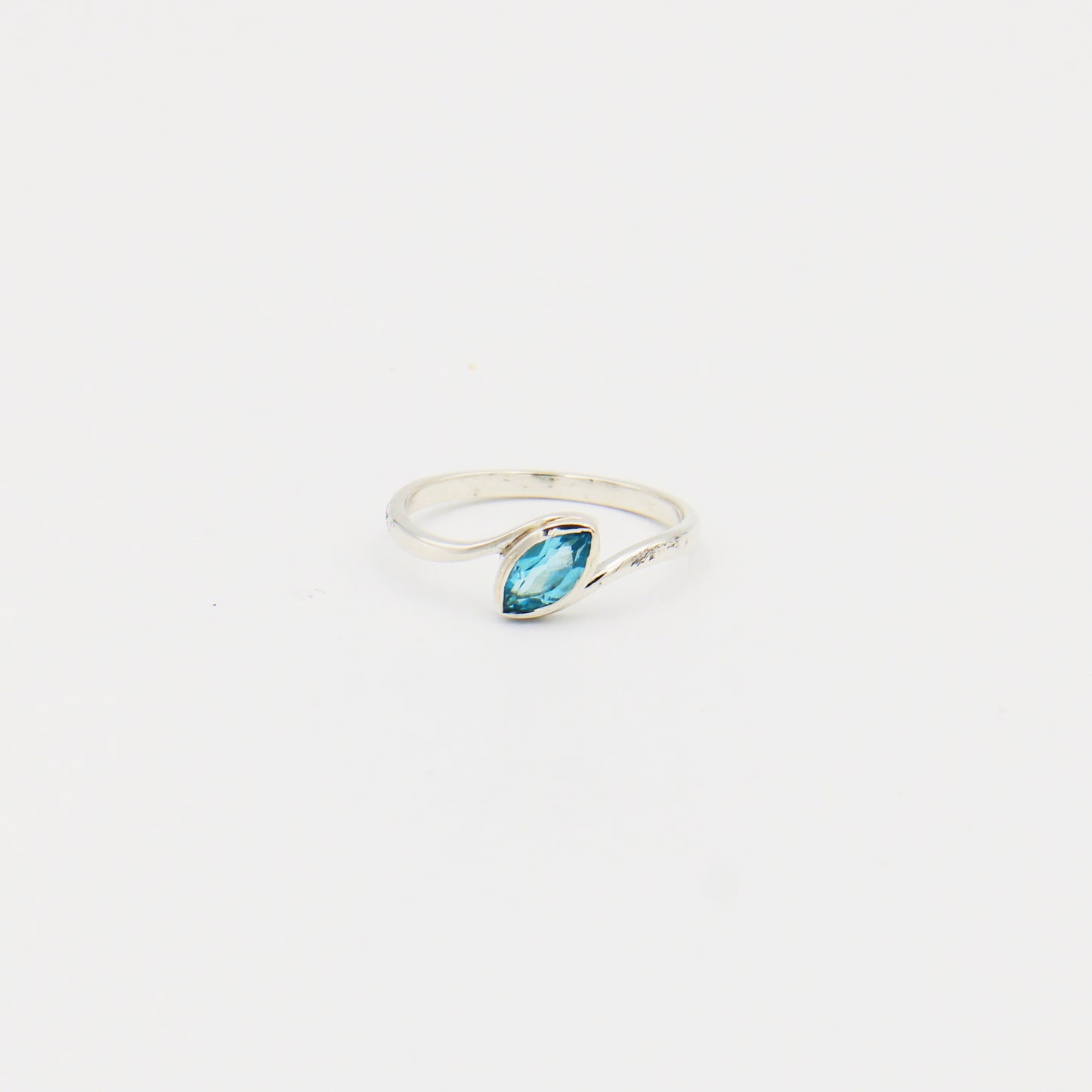 Swiss Blue Topaz Marquise Bezel Sterling Ring Size 10