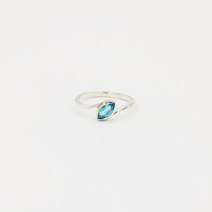 Swiss Blue Topaz Marquise Bezel Sterling Ring Size 10