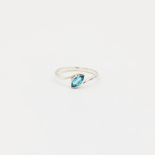 Swiss Blue Topaz Marquise Bezel Sterling Ring Size 10
