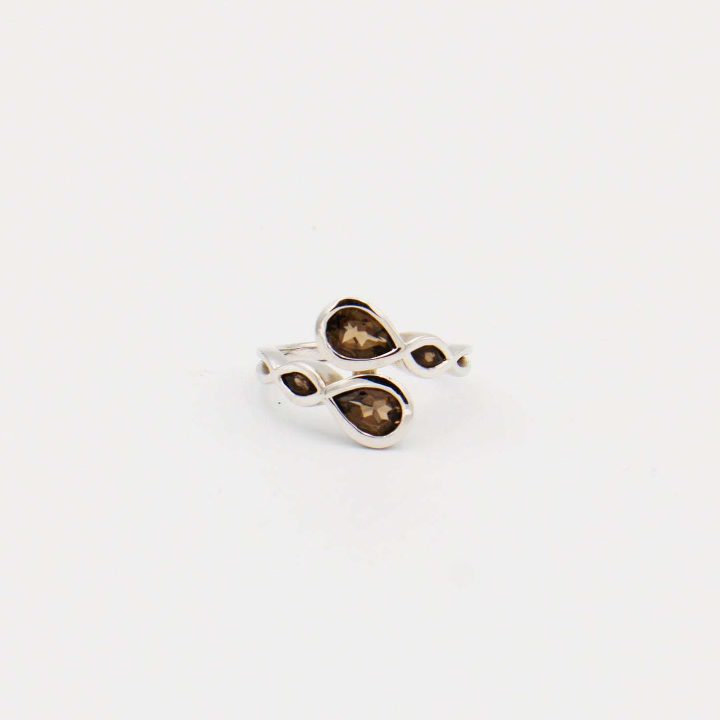 Smoky Quartz Four Pears Sterling Wrap Ring Size 8