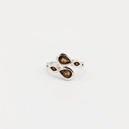 Smoky Quartz Four Pears Sterling Wrap Ring Size 8