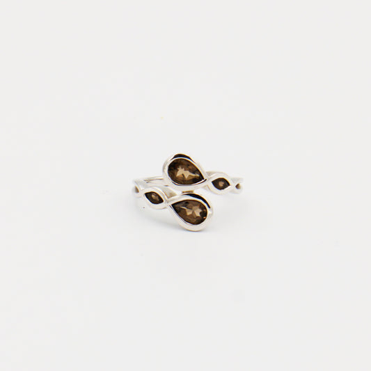 Smoky Quartz Four Pears Sterling Wrap Ring Size 8