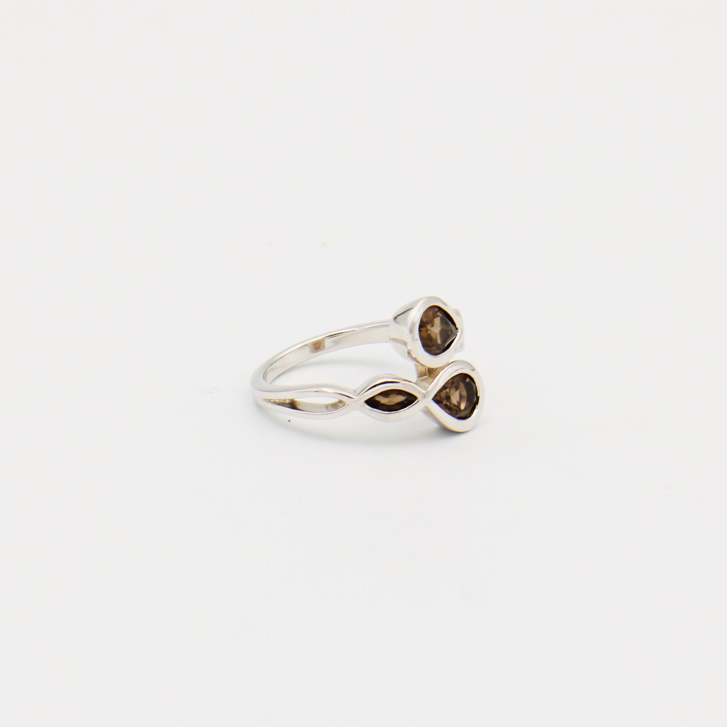 Smoky Quartz Four Pears Sterling Wrap Ring Size 8