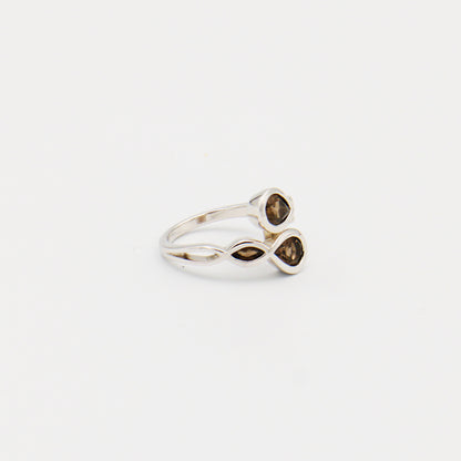 Smoky Quartz Four Pears Sterling Wrap Ring Size 8