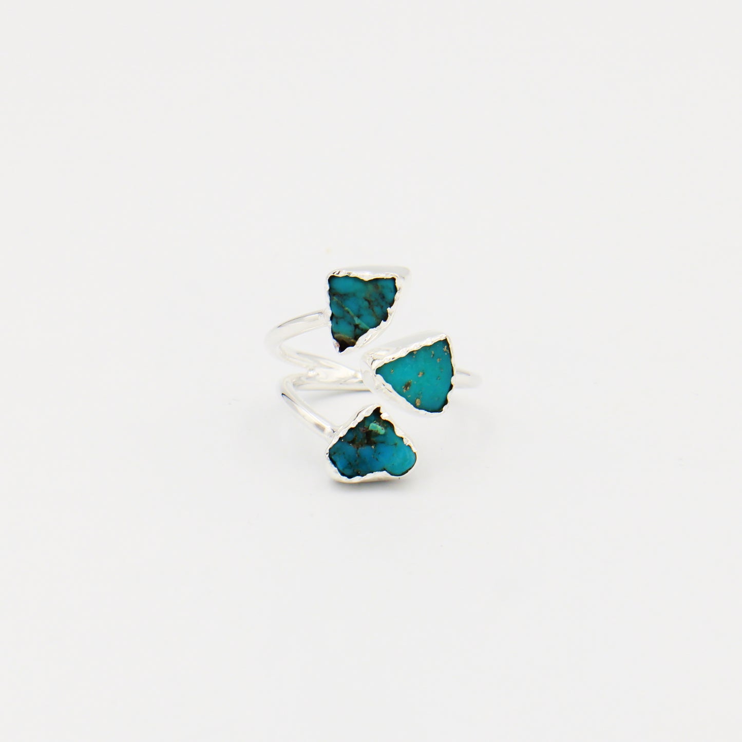 Turquoise Triple Nugget Slices Sterling Ring Size 8