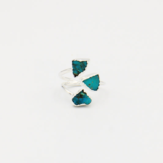 Turquoise Triple Nugget Slices Sterling Ring Size 8