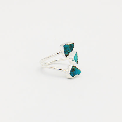 Turquoise Triple Nugget Slices Sterling Ring Size 8