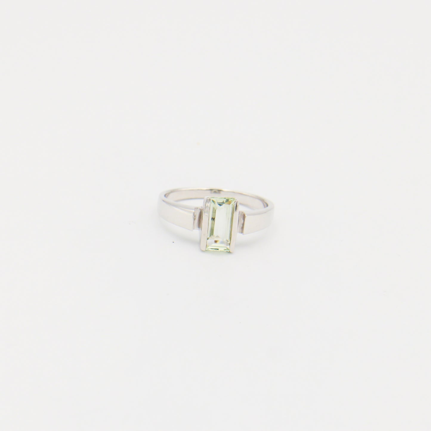 Green Amethyst Baguette Sterling Ring Size 9