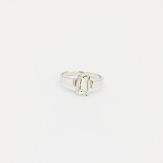 Green Amethyst Baguette Sterling Ring Size 9