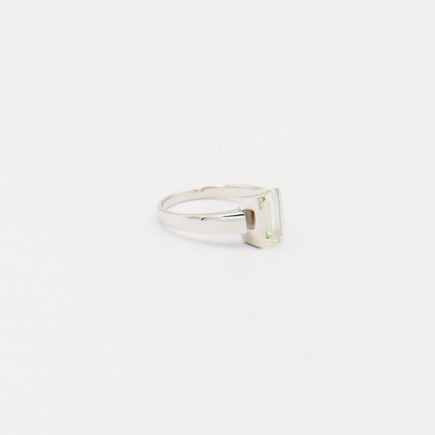 Green Amethyst Baguette Sterling Ring Size 9