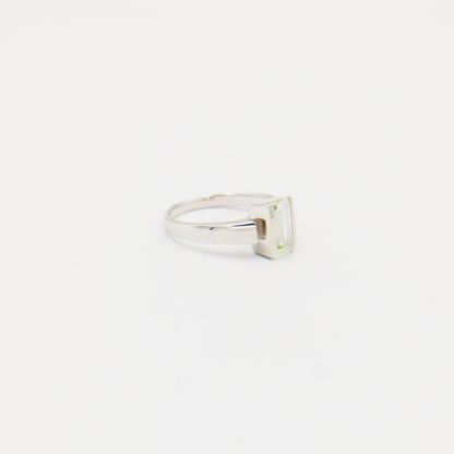 Green Amethyst Baguette Sterling Ring Size 9