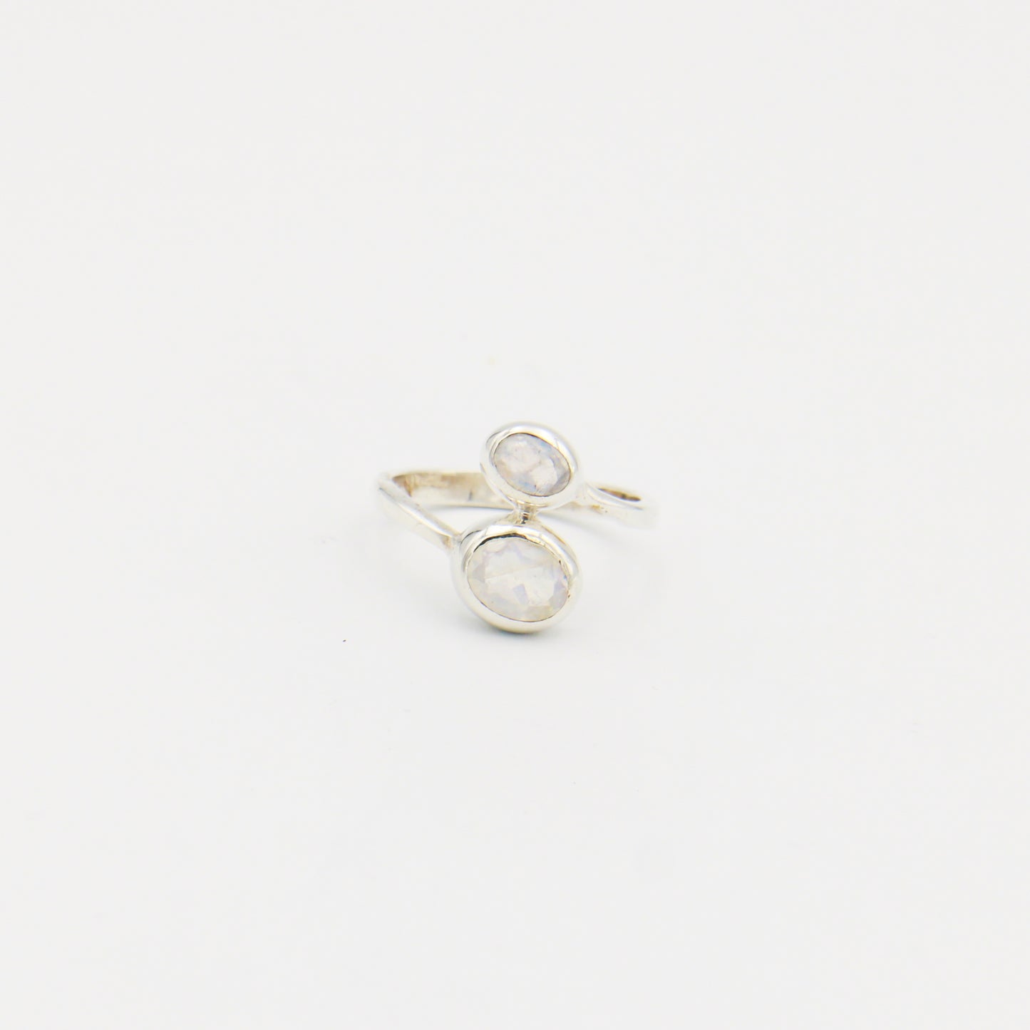 Rainbow Moonstone Double Oval Sterling Bypass Ring Size 10