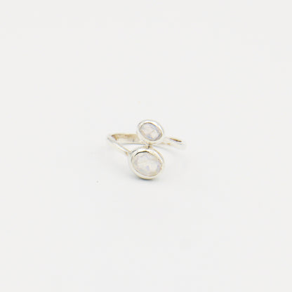 Rainbow Moonstone Double Oval Sterling Bypass Ring Size 10