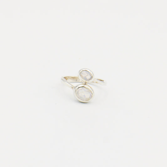 Rainbow Moonstone Double Oval Sterling Bypass Ring Size 10
