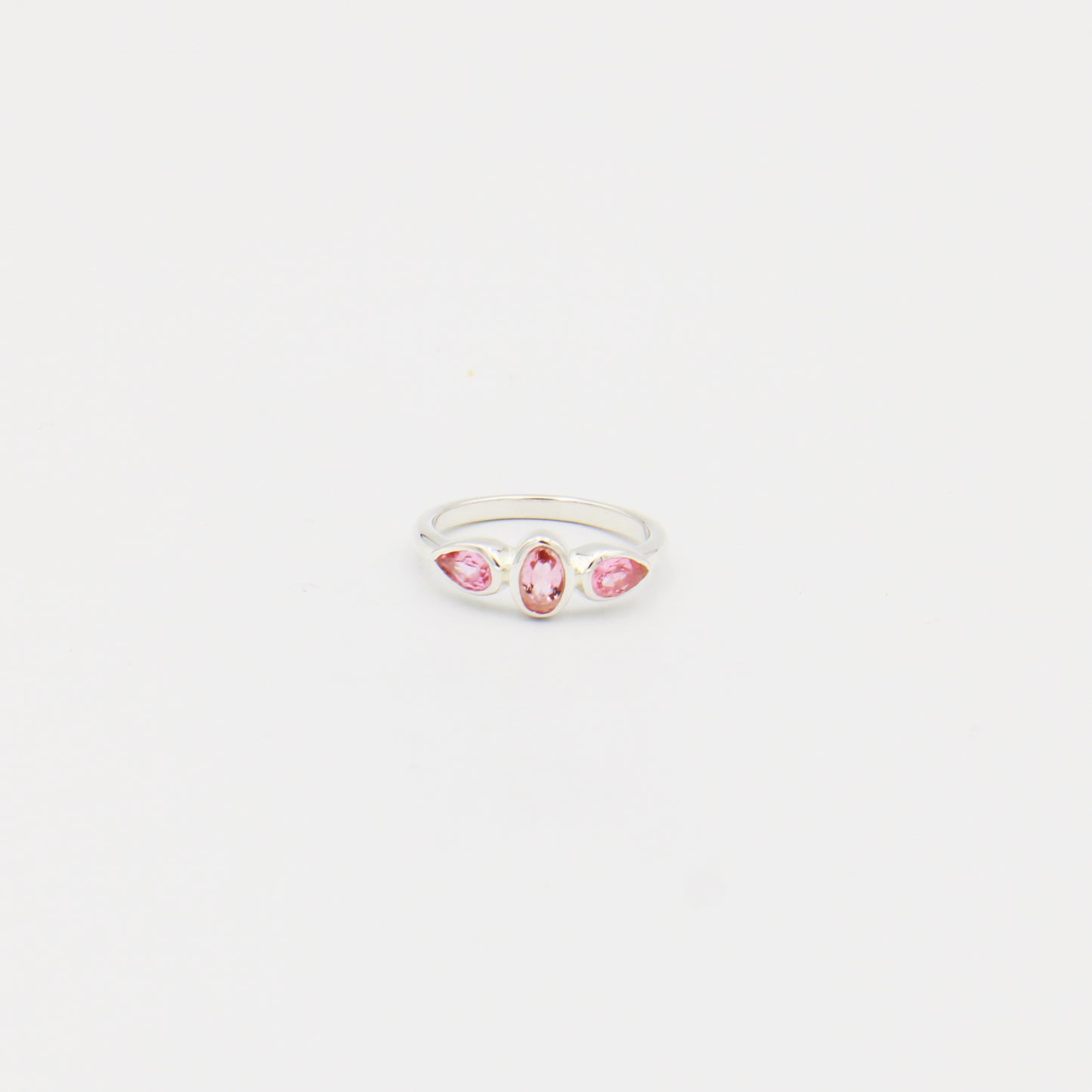 Pink Tourmaline Three Stone Sterling Ring Size 5