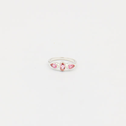 Pink Tourmaline Three Stone Sterling Ring Size 5