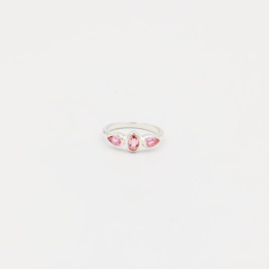 Pink Tourmaline Three Stone Sterling Ring Size 5
