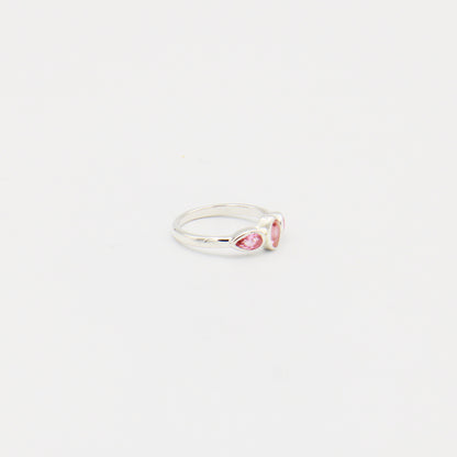 Pink Tourmaline Three Stone Sterling Ring Size 5