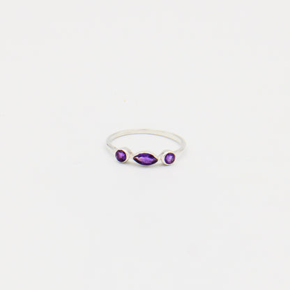 Amethyst Dainty Three Stone Sterling Ring Size 8