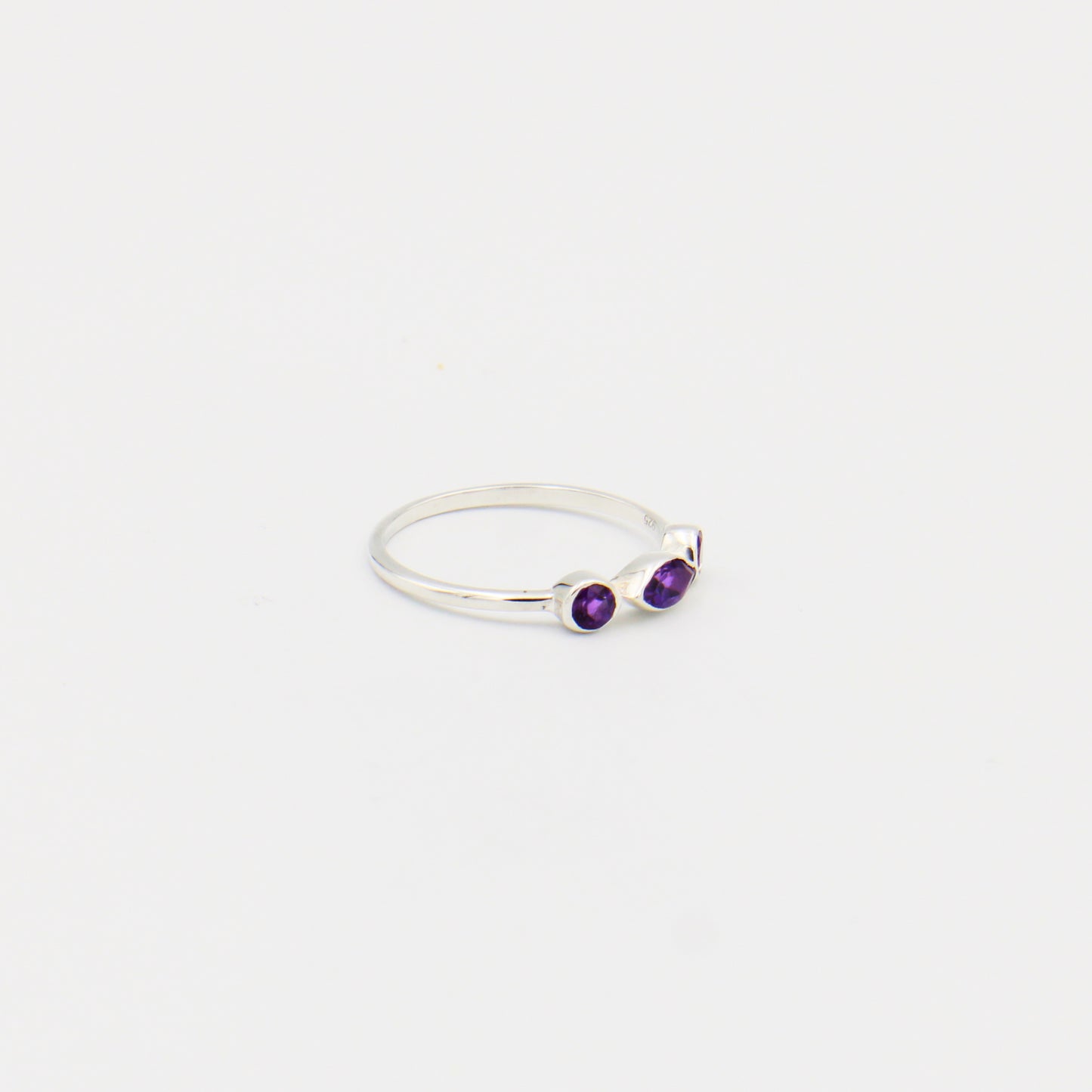 Amethyst Dainty Three Stone Sterling Ring Size 8