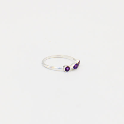 Amethyst Dainty Three Stone Sterling Ring Size 8