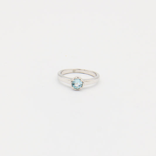 Blue Topaz Round Prong Sterling Ring Size 8