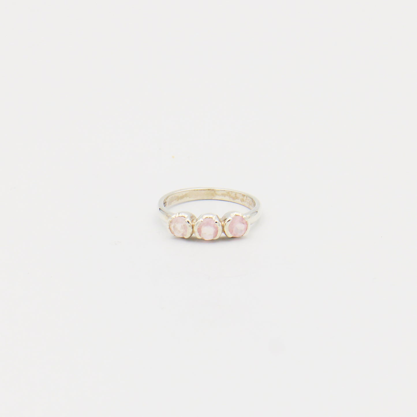 Rose Quartz Three Circles Sterling Ring Size 7