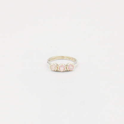 Rose Quartz Three Circles Sterling Ring Size 7
