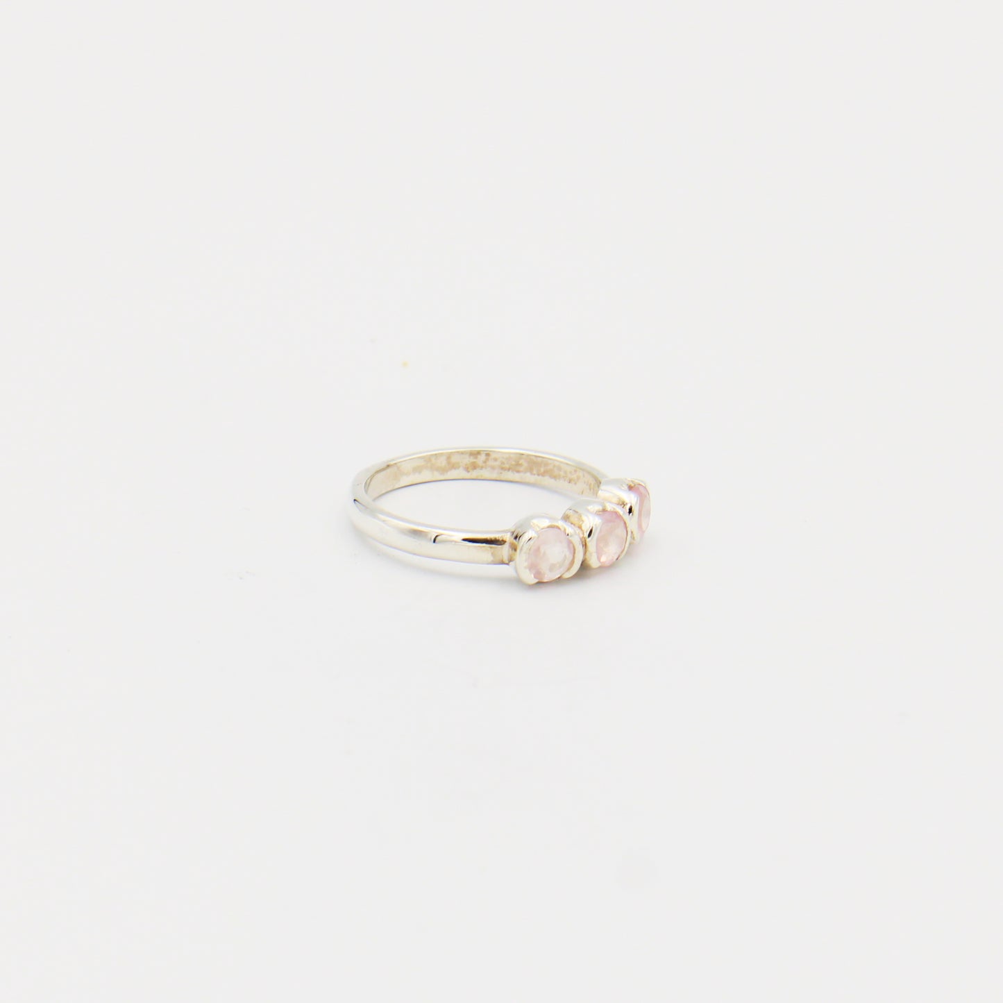 Rose Quartz Three Circles Sterling Ring Size 7