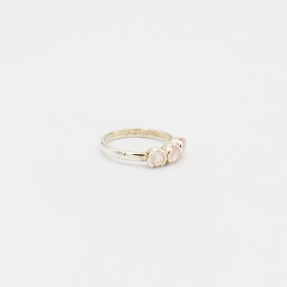 Rose Quartz Three Circles Sterling Ring Size 7