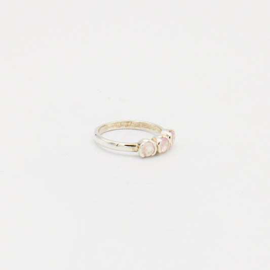 Rose Quartz Three Circles Sterling Ring Size 7