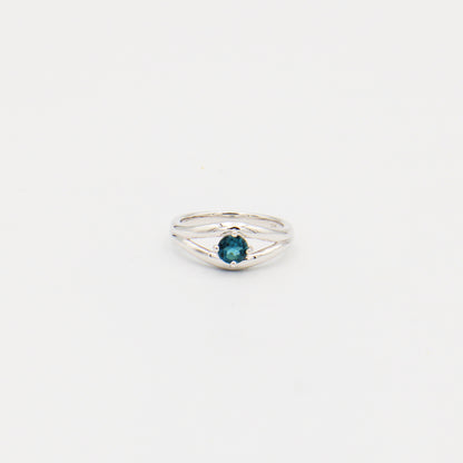 London Blue Round Prong Set Sterling Split Ring Size 7