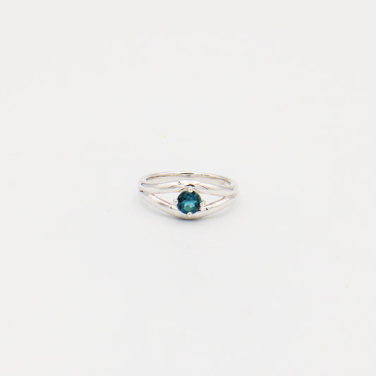 London Blue Round Prong Set Sterling Split Ring Size 7