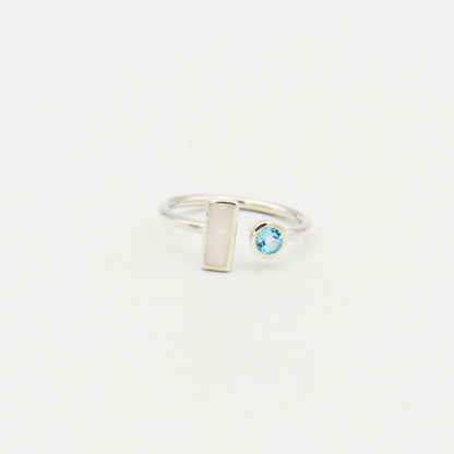 Moonstone Bar & Blue Topaz Sterling Ring