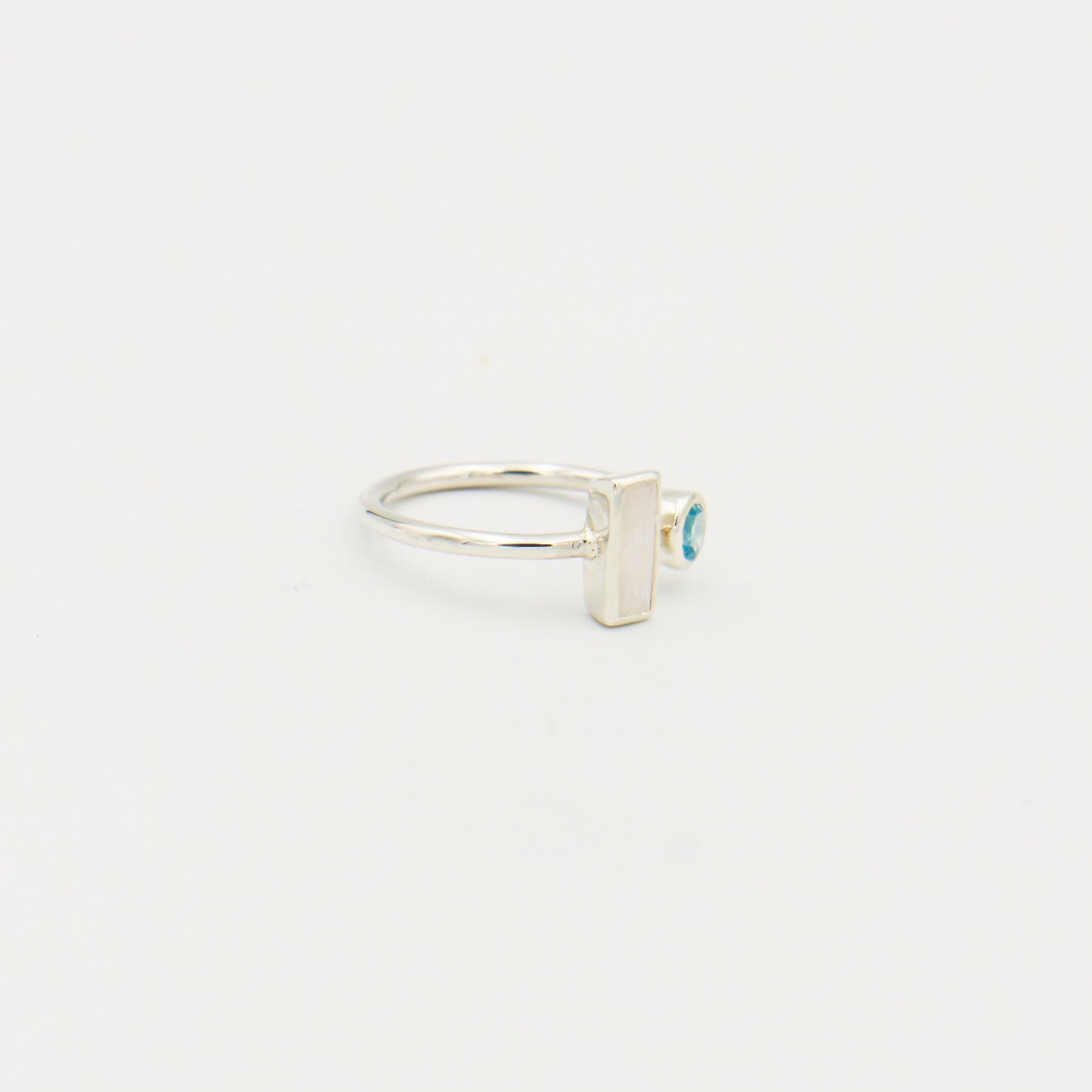 Moonstone Bar & Blue Topaz Sterling Ring