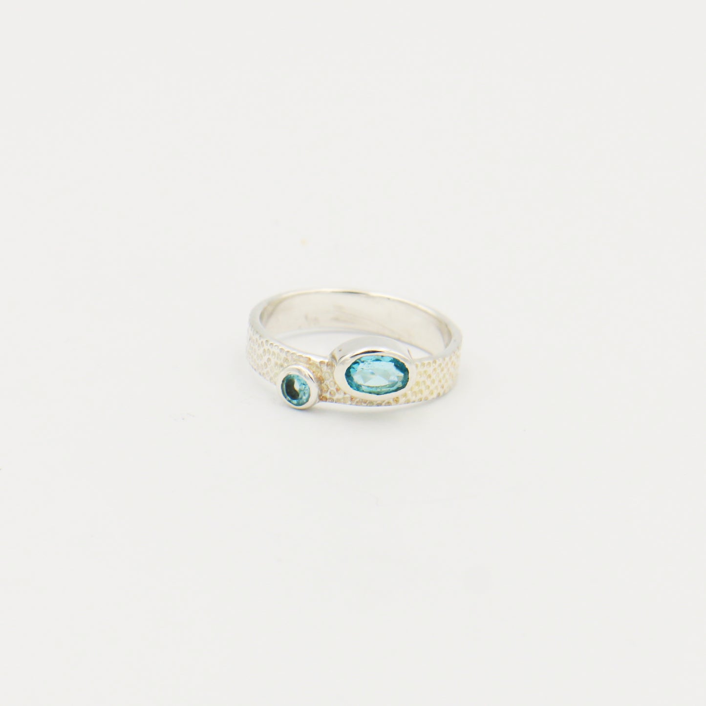 Blue Topaz Two Stone Textured Band Ring