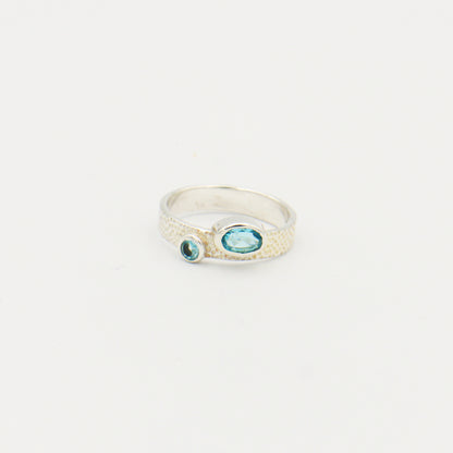 Blue Topaz Two Stone Textured Band Ring