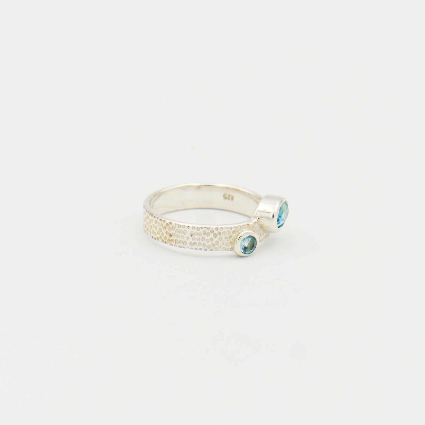 Blue Topaz Two Stone Textured Band Ring