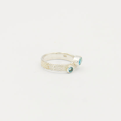 Blue Topaz Two Stone Textured Band Ring