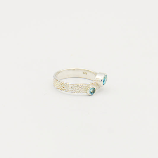 Blue Topaz Two Stone Textured Band Ring