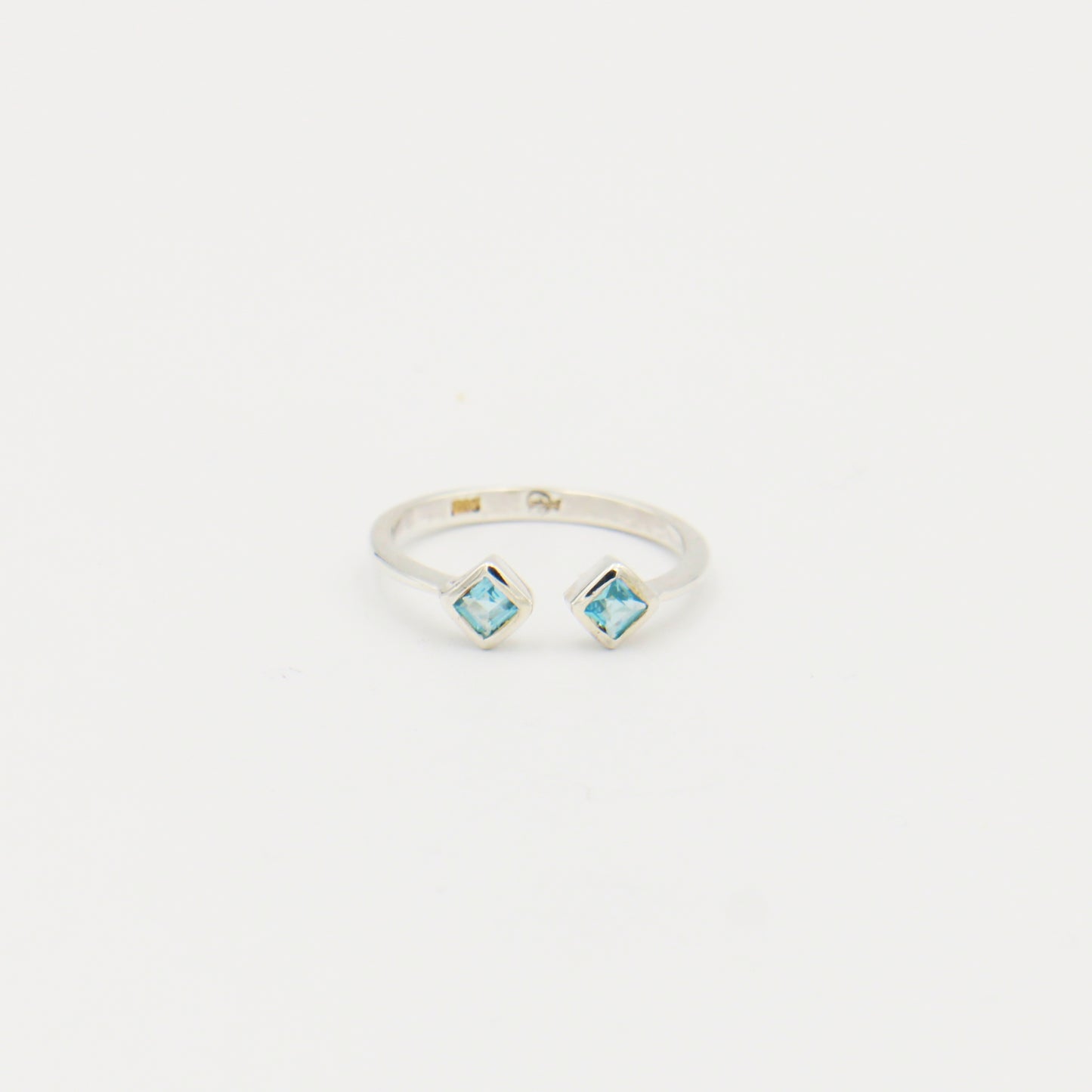 Blue Topaz Two Tiny Squares Sterling Ring