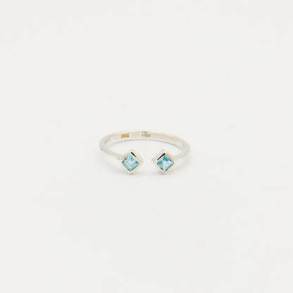 Blue Topaz Two Tiny Squares Sterling Ring