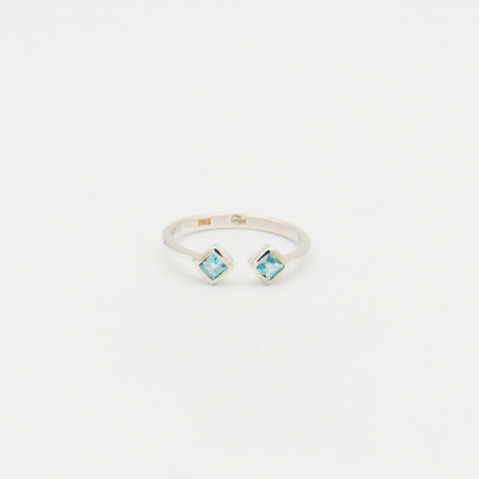 Blue Topaz Two Tiny Squares Sterling Ring
