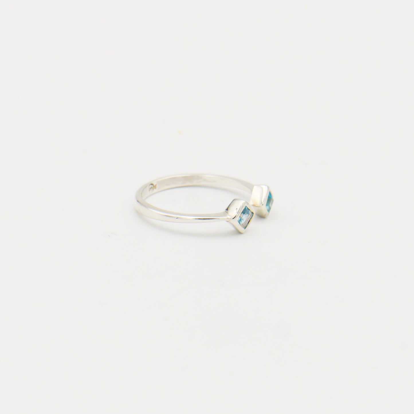 Blue Topaz Two Tiny Squares Sterling Ring