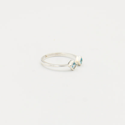 Blue Topaz Two Tiny Squares Sterling Ring