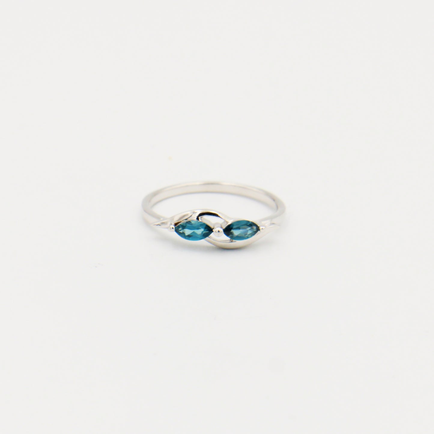 London Blue Side to Side Double Marquise Sterling Ring Size 9