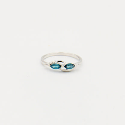 London Blue Side to Side Double Marquise Sterling Ring Size 9