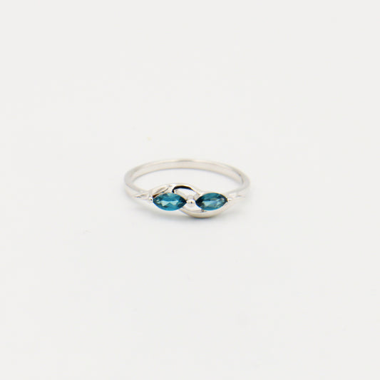London Blue Side to Side Double Marquise Sterling Ring Size 9