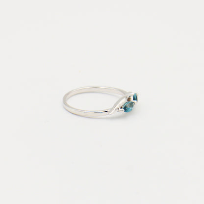 London Blue Side to Side Double Marquise Sterling Ring Size 9